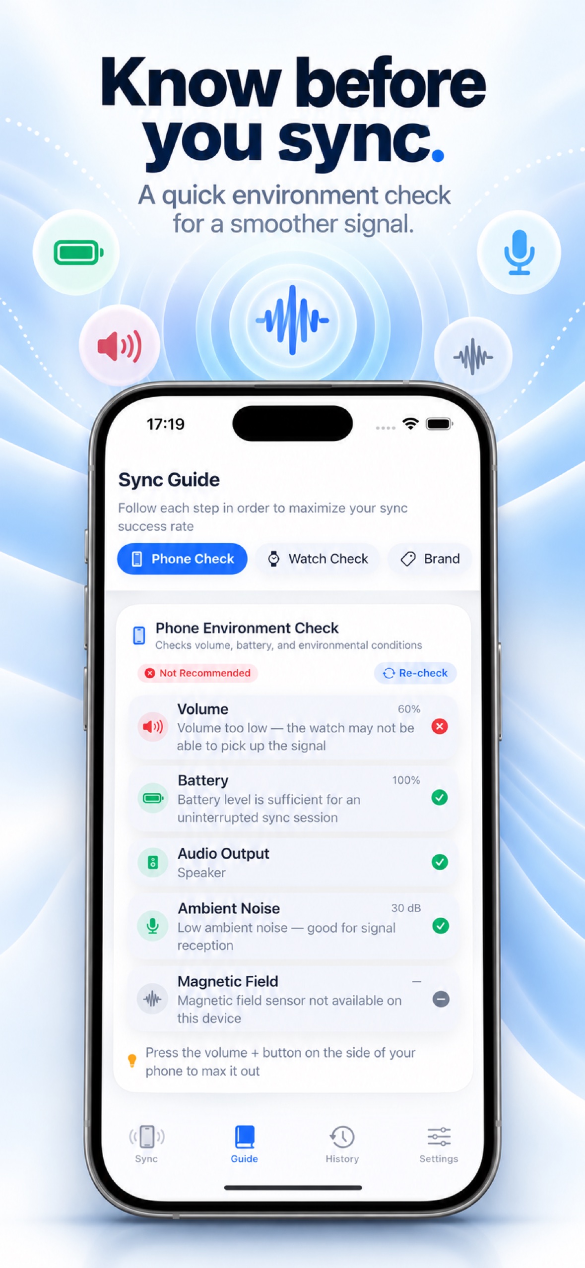 TimeWave app promotional screenshot — Environment check
