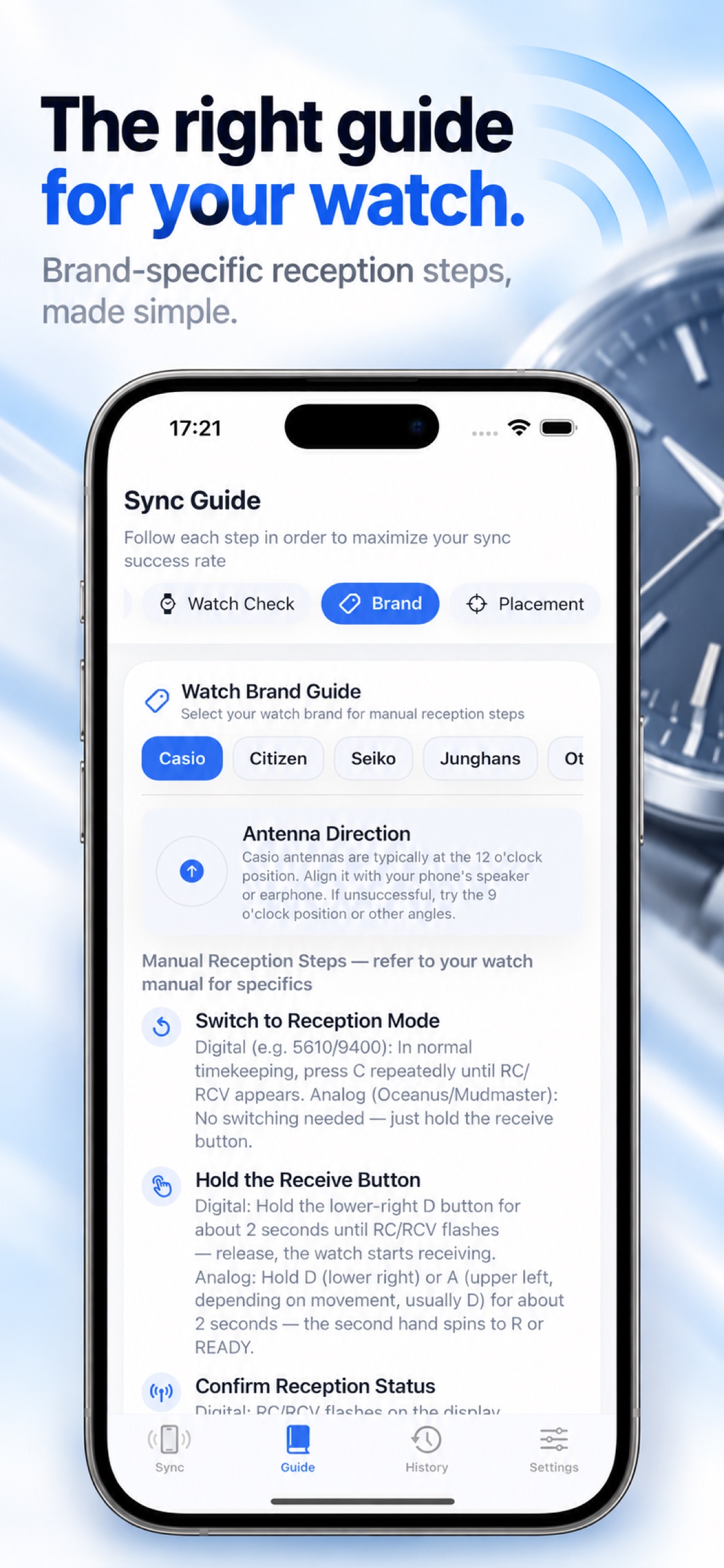 TimeWave app promotional screenshot — Watch guides